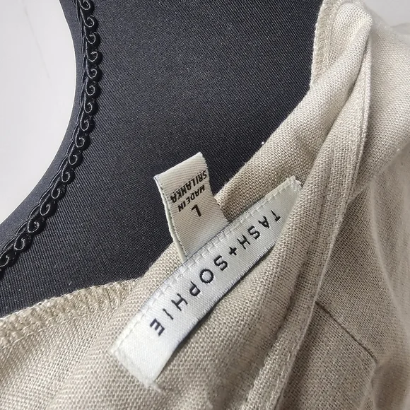 Tash & Sophie Linen Blend Lagenlook Dress Buttons Pockets Cap Sleeves Neutral - Picture 12 of 12